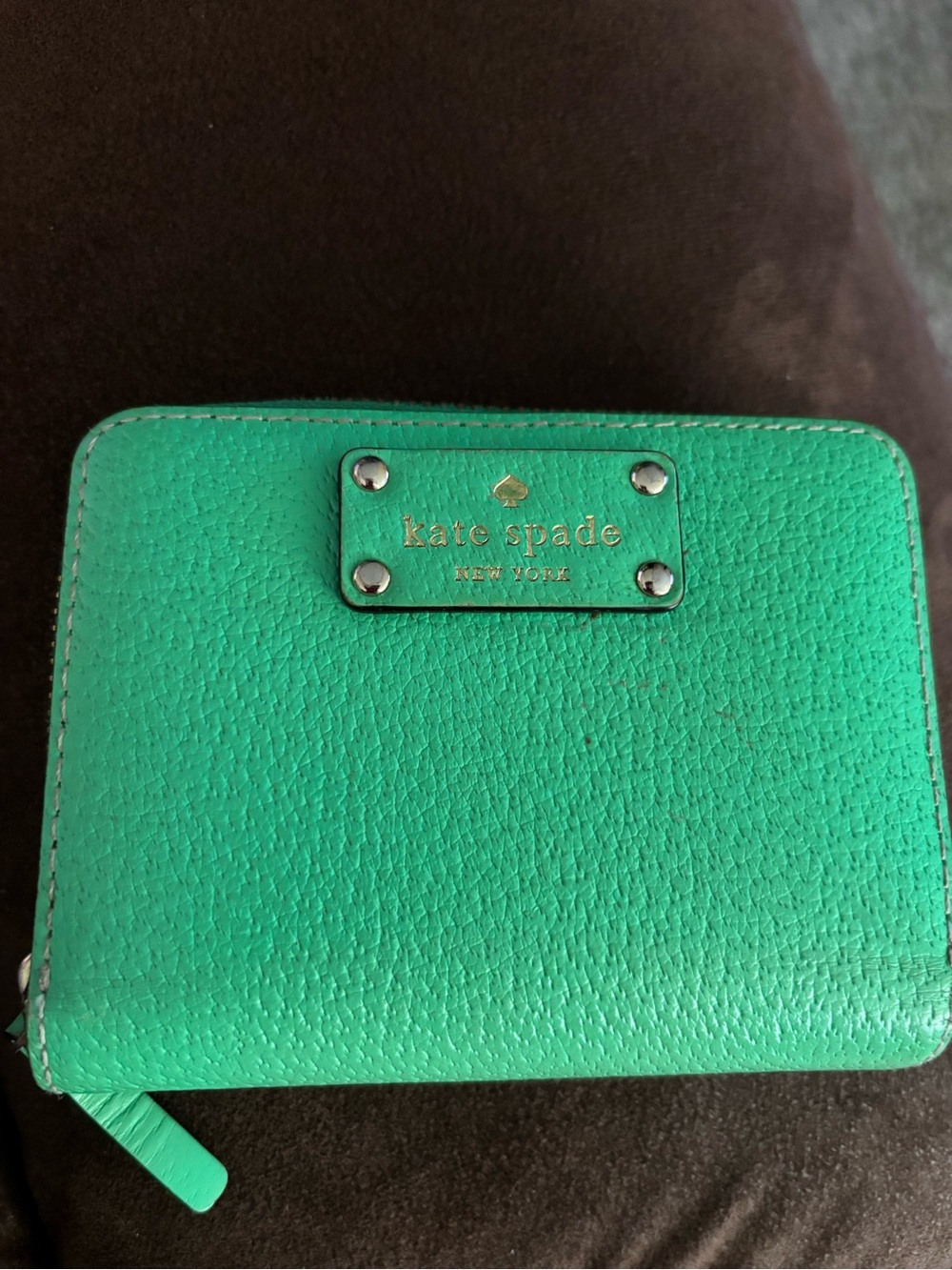 kate spade bright green zip-around wallet